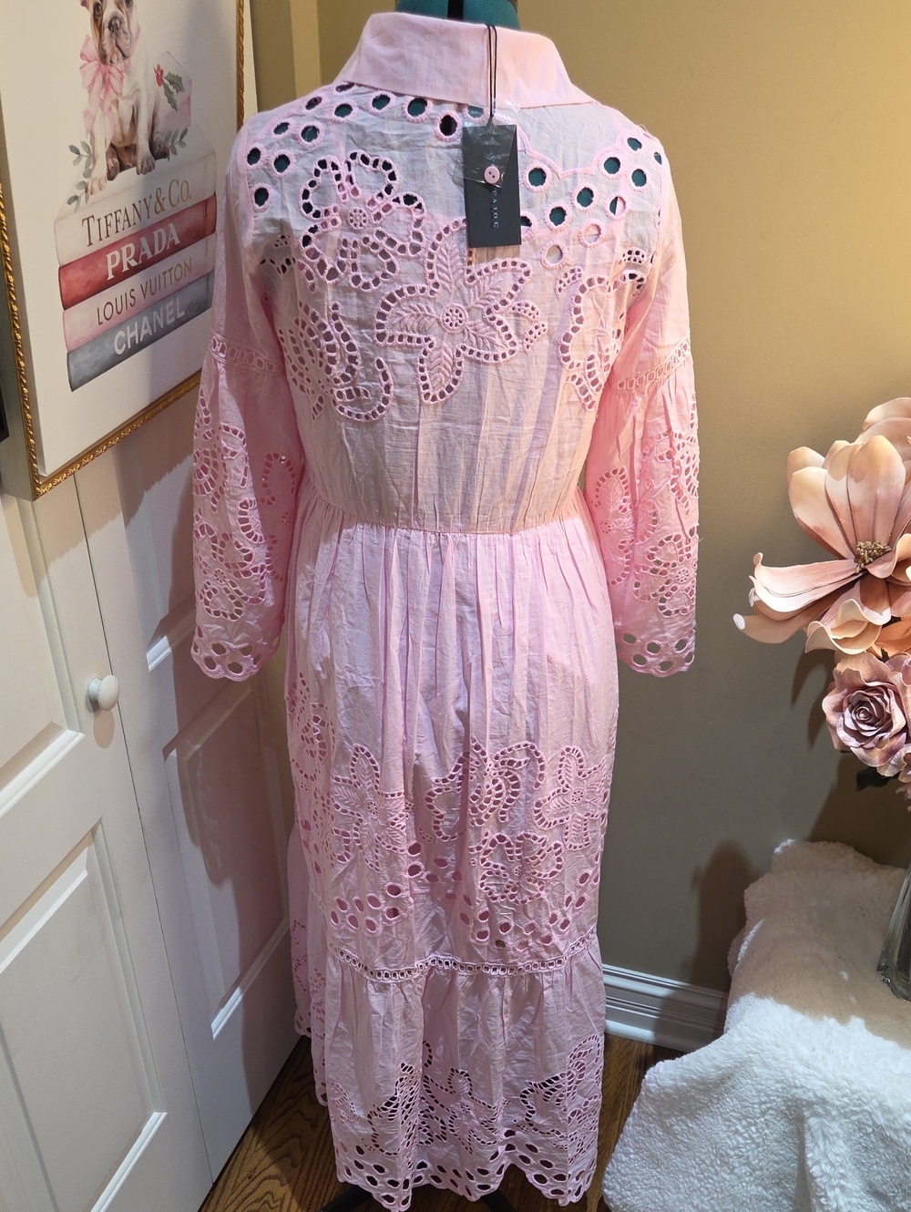 Nwt Large & Mediun Solitaire Pink Eyelet Maxi Dress - Picture 11 of 17